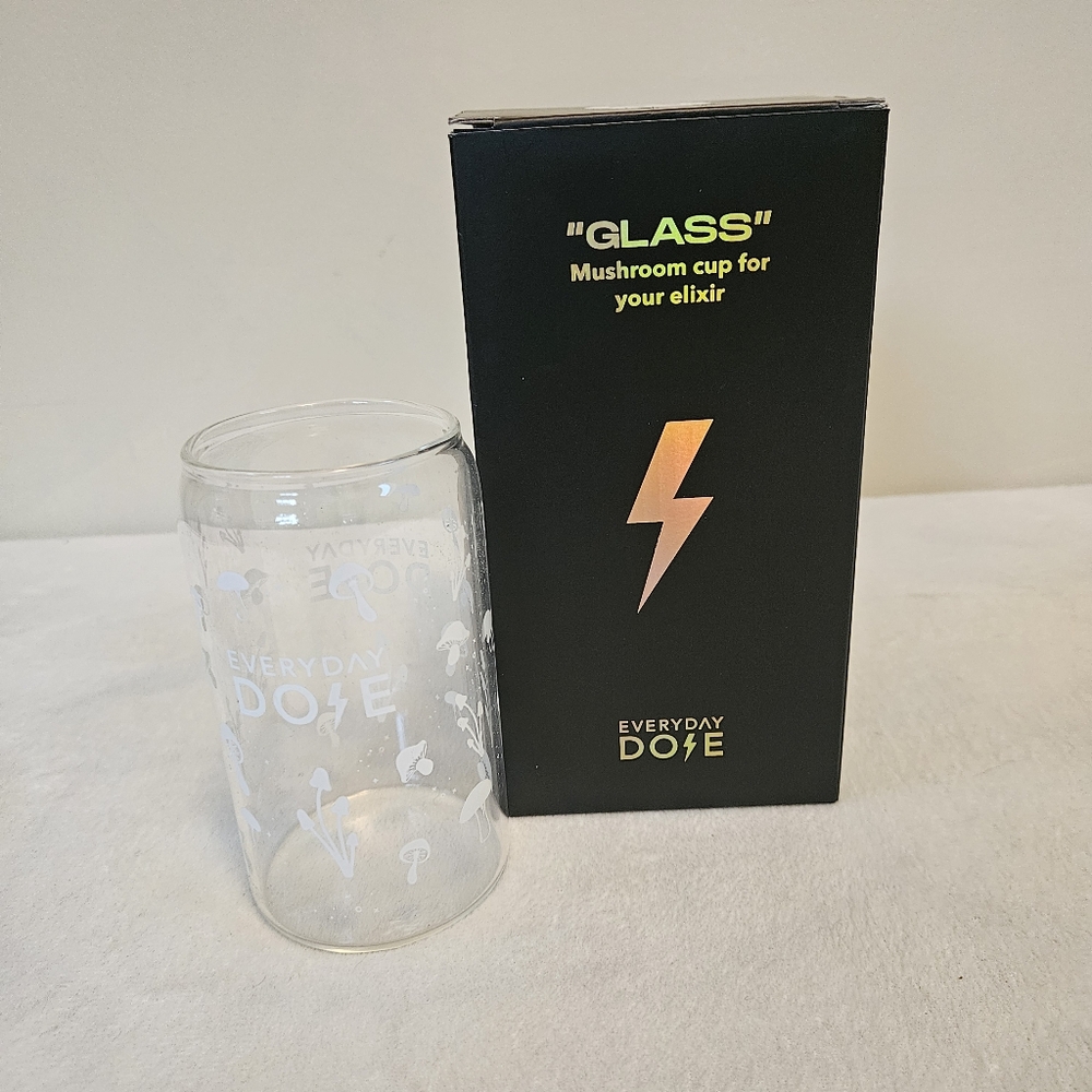 Everyday Dose Mushroom Ice Coffee Glass Cup w Fungi Mushrooms Design New in Box